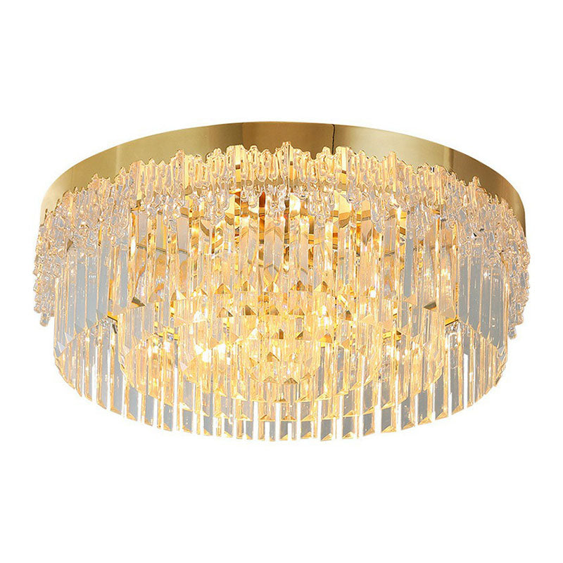 Round Clear Prismatic Crystal Flush Light Postmodern Gold Finish Flushmount Ceiling Lamp Clearhalo 'Ceiling Lights' 'Close To Ceiling Lights' 'Close to ceiling' 'Flush mount' Lighting' 2255465