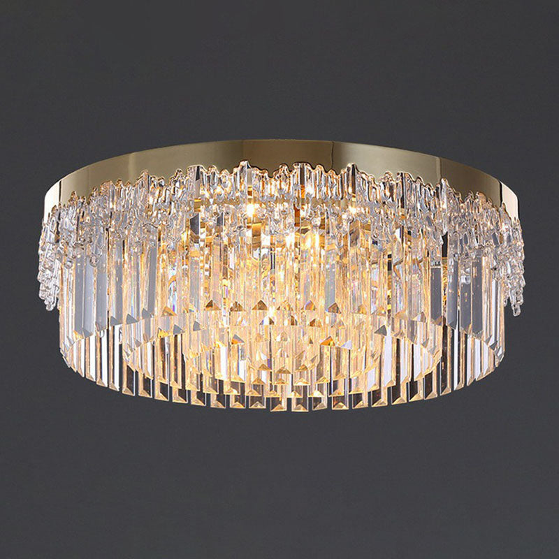 Round Clear Prismatic Crystal Flush Light Postmodern Gold Finish Flushmount Ceiling Lamp Gold 23.5" Clearhalo 'Ceiling Lights' 'Close To Ceiling Lights' 'Close to ceiling' 'Flush mount' Lighting' 2255466
