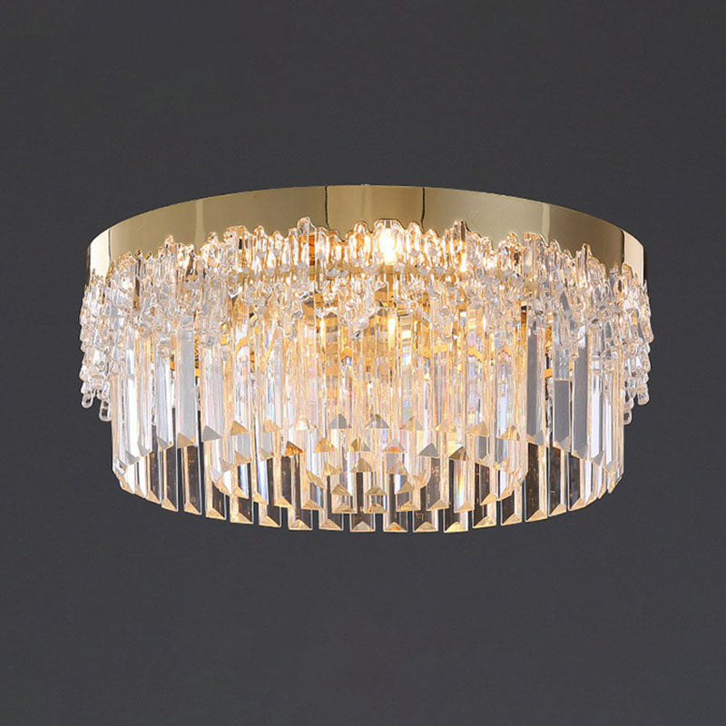 Round Clear Prismatic Crystal Flush Light Postmodern Gold Finish Flushmount Ceiling Lamp Gold 19" Clearhalo 'Ceiling Lights' 'Close To Ceiling Lights' 'Close to ceiling' 'Flush mount' Lighting' 2255467