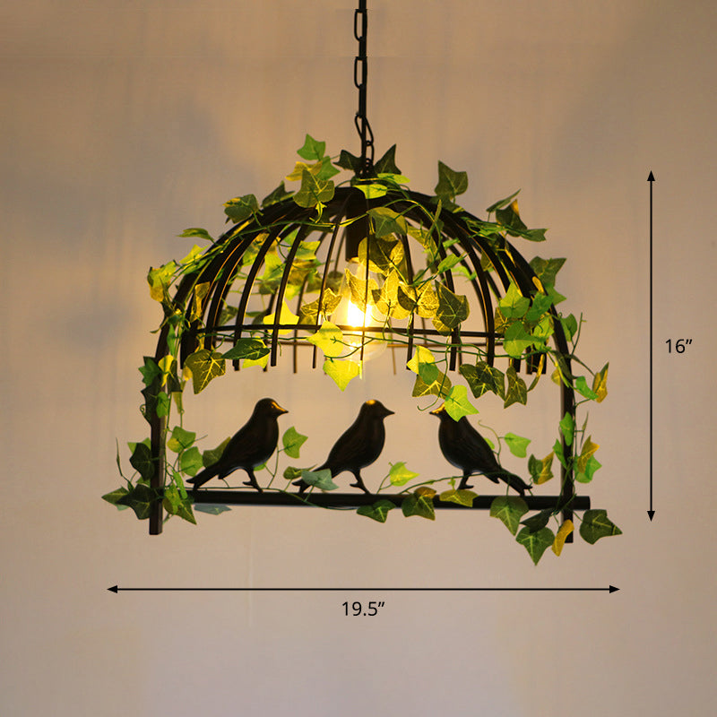 Iron Birdcage Suspension Light Antique Restaurant Island Chandelier Light with Artificial Ivy in Green Clearhalo 'Art Deco Pendants' 'Cast Iron' 'Ceiling Lights' 'Ceramic' 'Crystal' 'Industrial Pendants' 'Industrial' 'Metal' 'Middle Century Pendants' 'Pendant Lights' 'Pendants' 'Tiffany' Lighting' 2255493