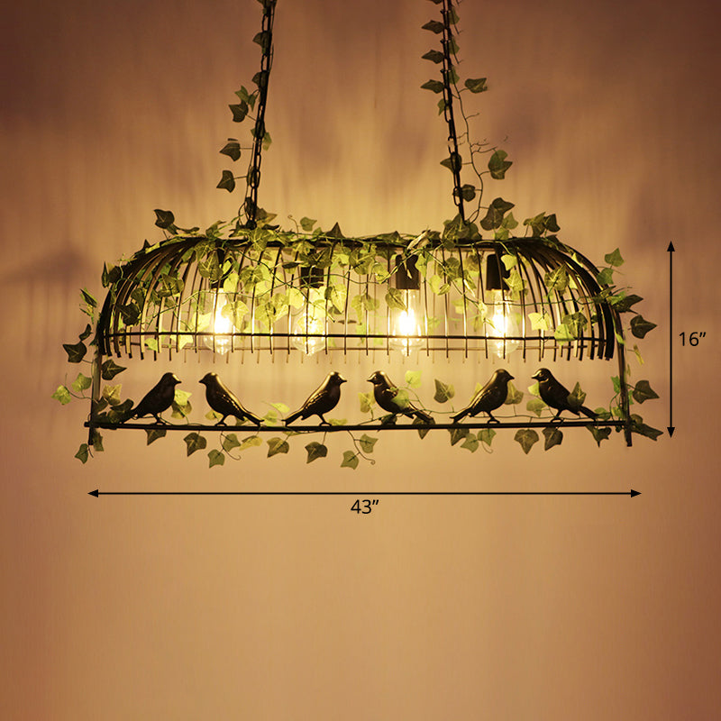 Iron Birdcage Suspension Light Antique Restaurant Island Chandelier Light with Artificial Ivy in Green Clearhalo 'Art Deco Pendants' 'Cast Iron' 'Ceiling Lights' 'Ceramic' 'Crystal' 'Industrial Pendants' 'Industrial' 'Metal' 'Middle Century Pendants' 'Pendant Lights' 'Pendants' 'Tiffany' Lighting' 2255494