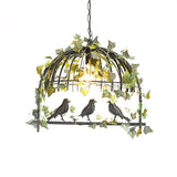 Iron Birdcage Suspension Light Antique Restaurant Island Chandelier Light with Artificial Ivy in Green Clearhalo 'Art Deco Pendants' 'Cast Iron' 'Ceiling Lights' 'Ceramic' 'Crystal' 'Industrial Pendants' 'Industrial' 'Metal' 'Middle Century Pendants' 'Pendant Lights' 'Pendants' 'Tiffany' Lighting' 2255495
