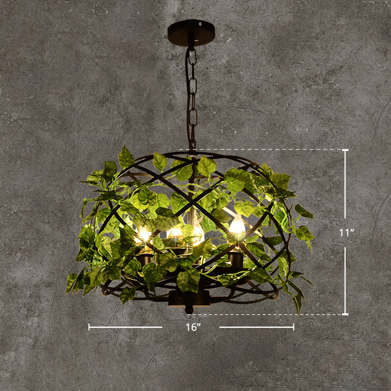 Single Suspension Lighting Retro Bird Nest Iron Pendant Ceiling Light with Decorative Ivy in Green Clearhalo 'Art Deco Pendants' 'Cast Iron' 'Ceiling Lights' 'Ceramic' 'Crystal' 'Industrial Pendants' 'Industrial' 'Metal' 'Middle Century Pendants' 'Pendant Lights' 'Pendants' 'Tiffany' Lighting' 2255499
