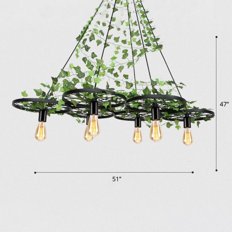 Green Ceiling Light Rustic Metal Wagon Wheel Hanging Lamp with Ivy Decor for Restaurant 6 Green Clearhalo 'Art Deco Pendants' 'Cast Iron' 'Ceiling Lights' 'Ceramic' 'Crystal' 'Industrial Pendants' 'Industrial' 'Metal' 'Middle Century Pendants' 'Pendant Lights' 'Pendants' 'Tiffany' Lighting' 2255508