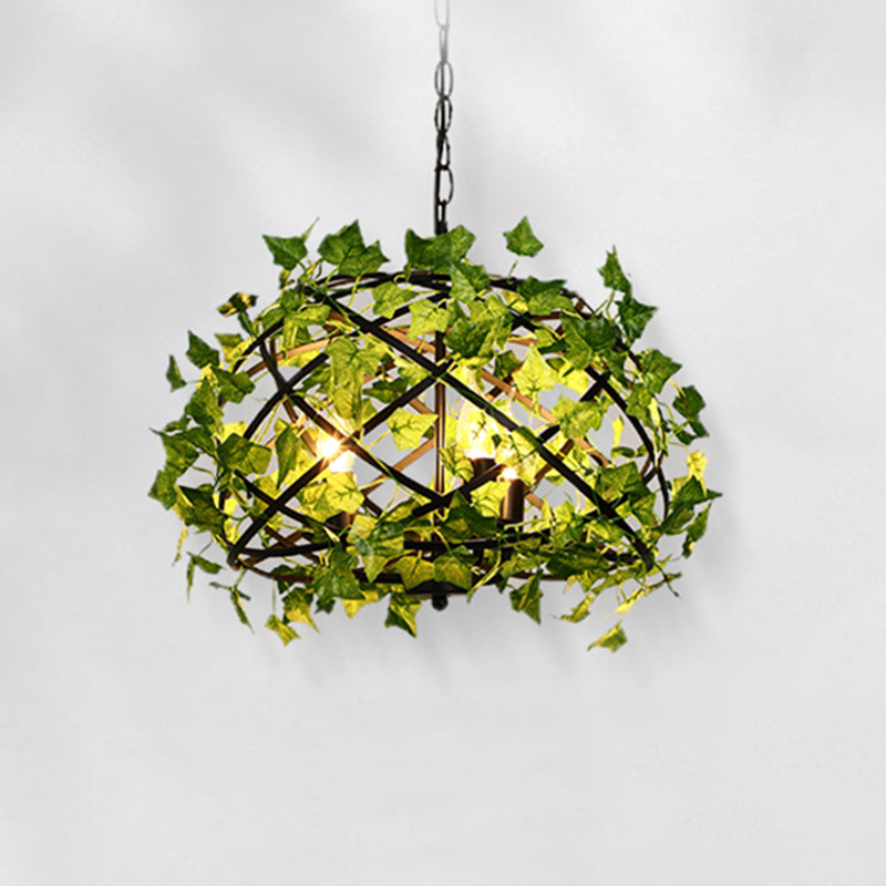 Metal Bird Nest Hanging Light Rustic 4 Bulbs Restaurant Pendant Light with Ivy Decor in Green Green Clearhalo 'Art Deco Pendants' 'Cast Iron' 'Ceiling Lights' 'Ceramic' 'Crystal' 'Industrial Pendants' 'Industrial' 'Metal' 'Middle Century Pendants' 'Pendant Lights' 'Pendants' 'Tiffany' Lighting' 2255516