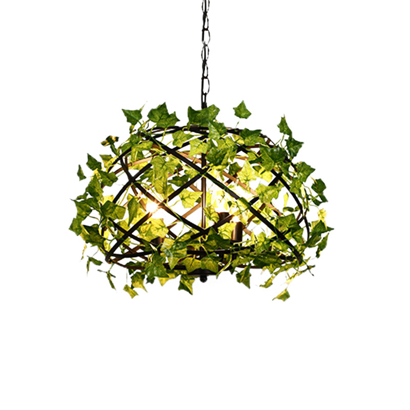 Metal Bird Nest Hanging Light Rustic 4 Bulbs Restaurant Pendant Light with Ivy Decor in Green Clearhalo 'Art Deco Pendants' 'Cast Iron' 'Ceiling Lights' 'Ceramic' 'Crystal' 'Industrial Pendants' 'Industrial' 'Metal' 'Middle Century Pendants' 'Pendant Lights' 'Pendants' 'Tiffany' Lighting' 2255519