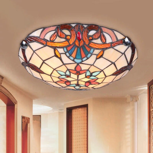 Flower Flush Mount Antique Tiffany Glass Orange LED Flushmount Ceiling Light for Bedroom Orange 12" Clearhalo 'Ceiling Lights' 'Close To Ceiling Lights' 'Close to ceiling' 'Flush mount' Lighting' 2255587