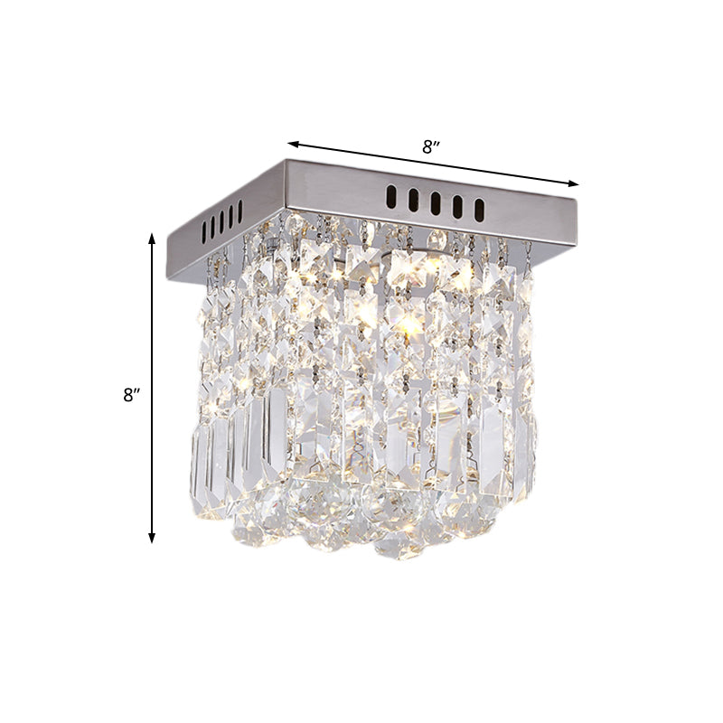 8"/16" W Chrome Cubic/Cuboid Flush Mount Modern Crystal Bedroom LED Flush Ceiling Light Fixture Clearhalo 'Ceiling Lights' 'Close To Ceiling Lights' 'Close to ceiling' 'Flush mount' Lighting' 225559