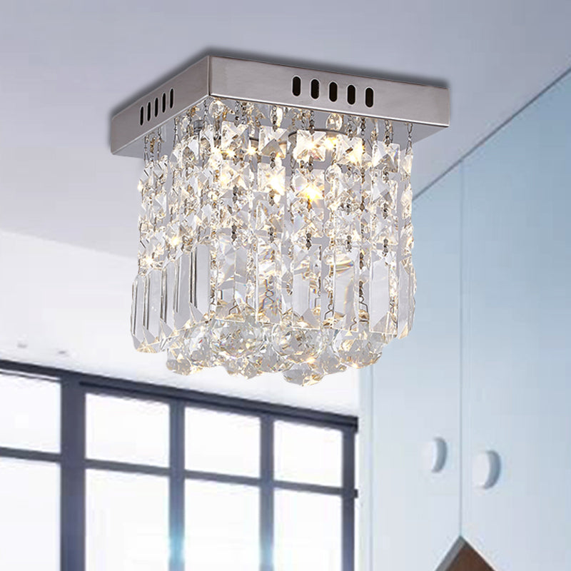 8"/16" W Chrome Cubic/Cuboid Flush Mount Modern Crystal Bedroom LED Flush Ceiling Light Fixture Clearhalo 'Ceiling Lights' 'Close To Ceiling Lights' 'Close to ceiling' 'Flush mount' Lighting' 225560