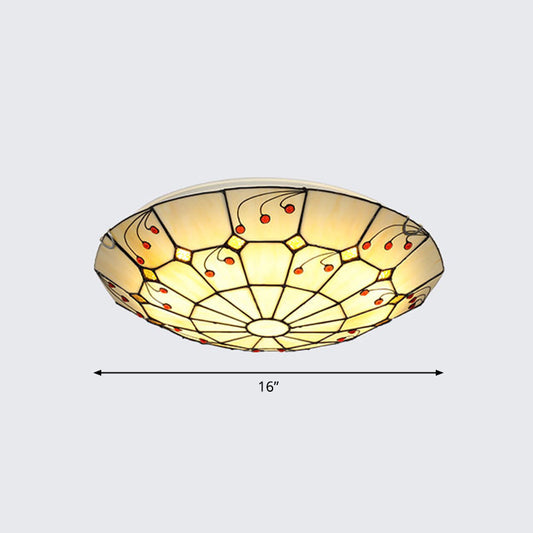 Grid Patterned LED Flush Light Tiffany Glass Classic Flush Ceiling Lighting Fixture Apricot 16" Clearhalo 'Ceiling Lights' 'Close To Ceiling Lights' 'Close to ceiling' 'Flush mount' Lighting' 2255606