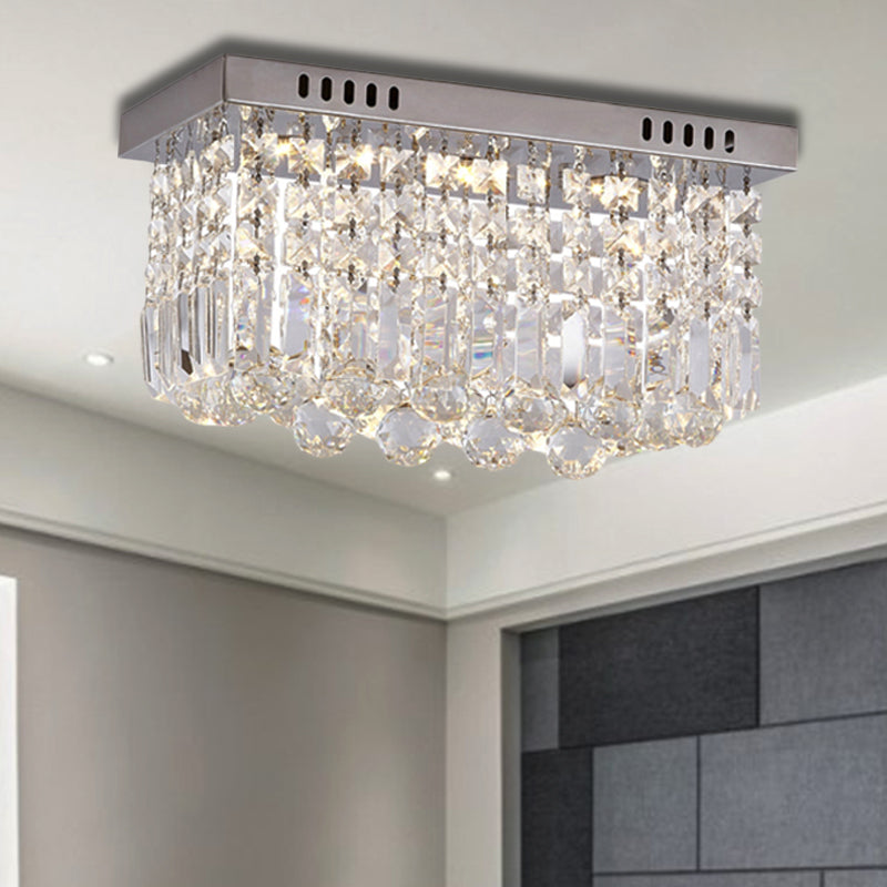 8"/16" W Chrome Cubic/Cuboid Flush Mount Modern Crystal Bedroom LED Flush Ceiling Light Fixture Chrome 16" Clearhalo 'Ceiling Lights' 'Close To Ceiling Lights' 'Close to ceiling' 'Flush mount' Lighting' 225562