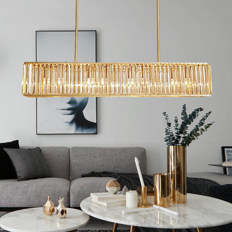 33.5" Long Rectangle Crystal Island Light Modern 3 Lights Brass Pendant Light Kit Brass Clearhalo 'Ceiling Lights' 'Island Lights' Lighting' 225564