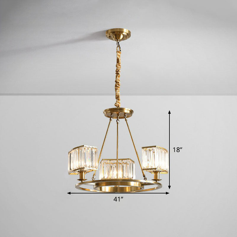 Round Chandelier Pendant Light Contemporary K9 Crystal Living Room Hanging Light in Gold 3 Gold Clearhalo 'Ceiling Lights' 'Chandeliers' 'Modern Chandeliers' 'Modern' Lighting' 2255642
