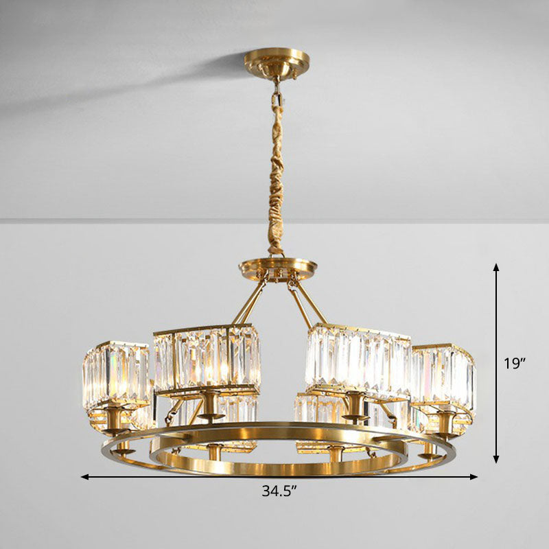 Round Chandelier Pendant Light Contemporary K9 Crystal Living Room Hanging Light in Gold 8 Gold Clearhalo 'Ceiling Lights' 'Chandeliers' 'Modern Chandeliers' 'Modern' Lighting' 2255646