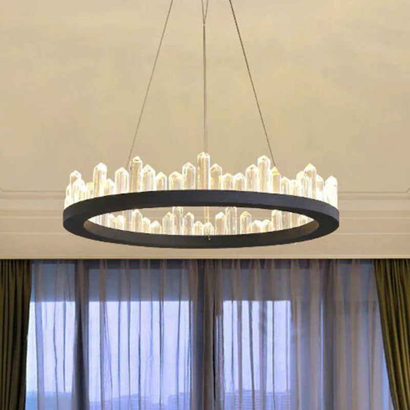 Clear Crystal Ring Chandelier Light Simplicity 3 Bulbs Black Pendant Light Fixture Black Clearhalo 'Ceiling Lights' 'Chandeliers' 'Modern Chandeliers' 'Modern' Lighting' 2255647