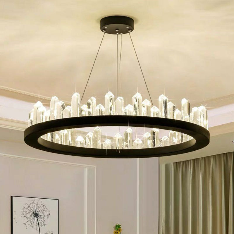 Clear Crystal Ring Chandelier Light Simplicity 3 Bulbs Black Pendant Light Fixture Clearhalo 'Ceiling Lights' 'Chandeliers' 'Modern Chandeliers' 'Modern' Lighting' 2255648