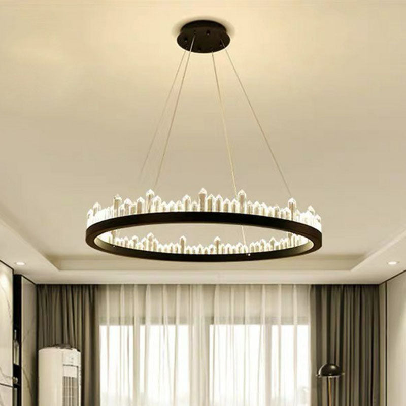Clear Crystal Ring Chandelier Light Simplicity 3 Bulbs Black Pendant Light Fixture Clearhalo 'Ceiling Lights' 'Chandeliers' 'Modern Chandeliers' 'Modern' Lighting' 2255649