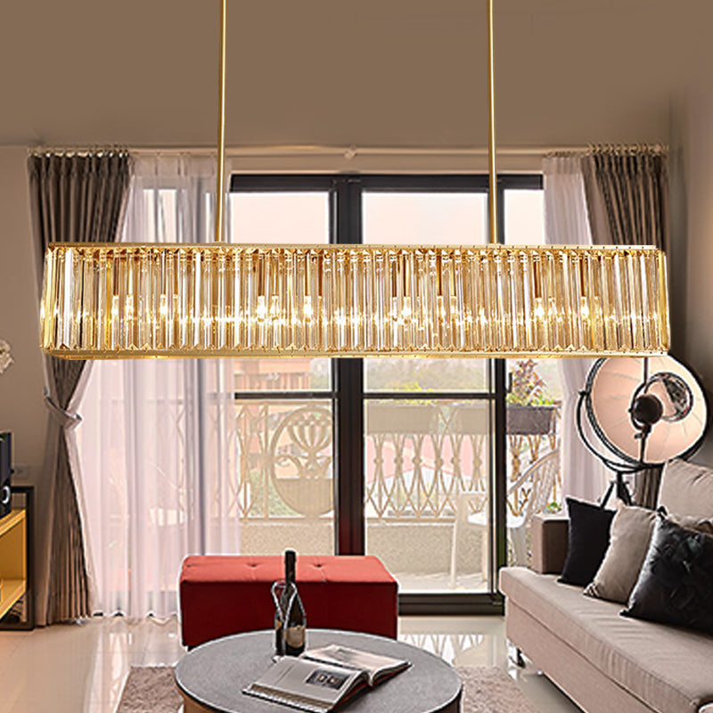 33.5" Long Rectangle Crystal Island Light Modern 3 Lights Brass Pendant Light Kit Clearhalo 'Ceiling Lights' 'Island Lights' Lighting' 225565