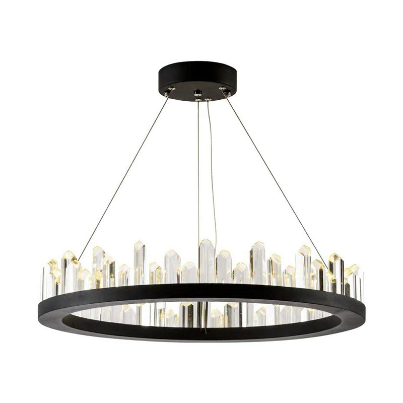 Clear Crystal Ring Chandelier Light Simplicity 3 Bulbs Black Pendant Light Fixture Clearhalo 'Ceiling Lights' 'Chandeliers' 'Modern Chandeliers' 'Modern' Lighting' 2255651