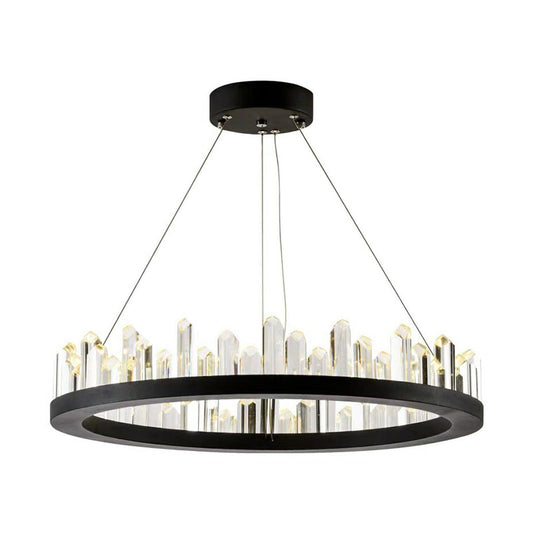 Clear Crystal Ring Chandelier Light Simplicity 3 Bulbs Black Pendant Light Fixture Clearhalo 'Ceiling Lights' 'Chandeliers' 'Modern Chandeliers' 'Modern' Lighting' 2255651