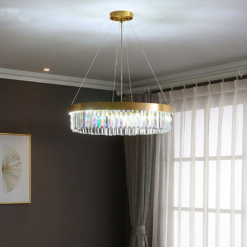 Circular Crystal Prism Suspension Light Modern Style Single Gold Chandelier Light for Living Room Clearhalo 'Ceiling Lights' 'Chandeliers' 'Modern Chandeliers' 'Modern' Lighting' 2255653