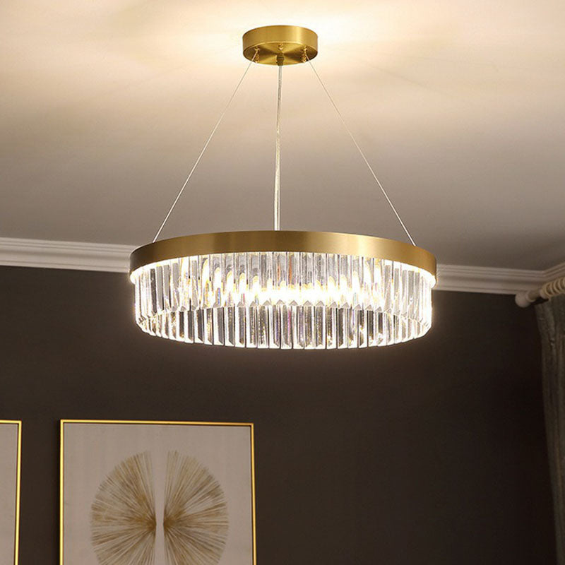 Circular Crystal Prism Suspension Light Modern Style Single Gold Chandelier Light for Living Room Clearhalo 'Ceiling Lights' 'Chandeliers' 'Modern Chandeliers' 'Modern' Lighting' 2255654