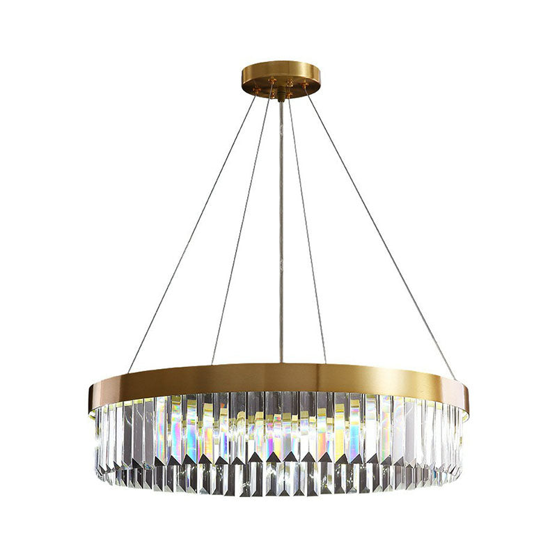 Circular Crystal Prism Suspension Light Modern Style Single Gold Chandelier Light for Living Room Clearhalo 'Ceiling Lights' 'Chandeliers' 'Modern Chandeliers' 'Modern' Lighting' 2255656