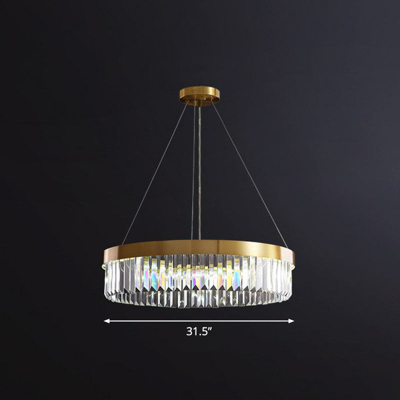 Circular Crystal Prism Suspension Light Modern Style Single Gold Chandelier Light for Living Room Gold 31.5" Clearhalo 'Ceiling Lights' 'Chandeliers' 'Modern Chandeliers' 'Modern' Lighting' 2255657