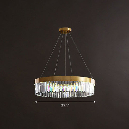 Circular Crystal Prism Suspension Light Modern Style Single Gold Chandelier Light for Living Room Gold 23.5" Clearhalo 'Ceiling Lights' 'Chandeliers' 'Modern Chandeliers' 'Modern' Lighting' 2255658