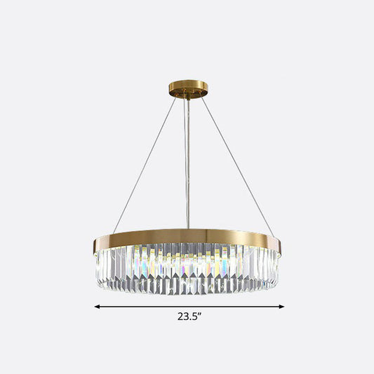Circular Crystal Prism Suspension Light Modern Style Single Gold Chandelier Light for Living Room Clearhalo 'Ceiling Lights' 'Chandeliers' 'Modern Chandeliers' 'Modern' Lighting' 2255659