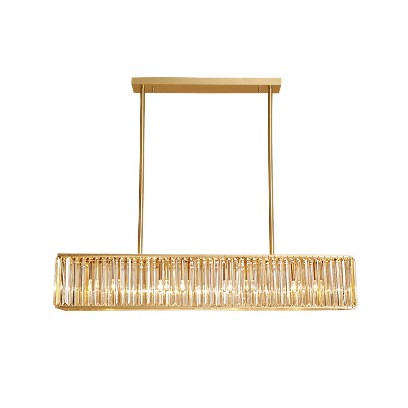 33.5" Long Rectangle Crystal Island Light Modern 3 Lights Brass Pendant Light Kit Clearhalo 'Ceiling Lights' 'Island Lights' Lighting' 225566