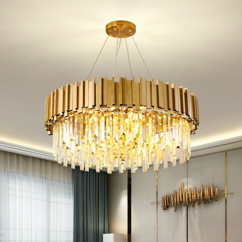 Round Chandelier Lighting Minimalist Prismatic Crystal Gold Pendant Light for Living Room Clearhalo 'Ceiling Lights' 'Chandeliers' 'Modern Chandeliers' 'Modern' Lighting' 2255660