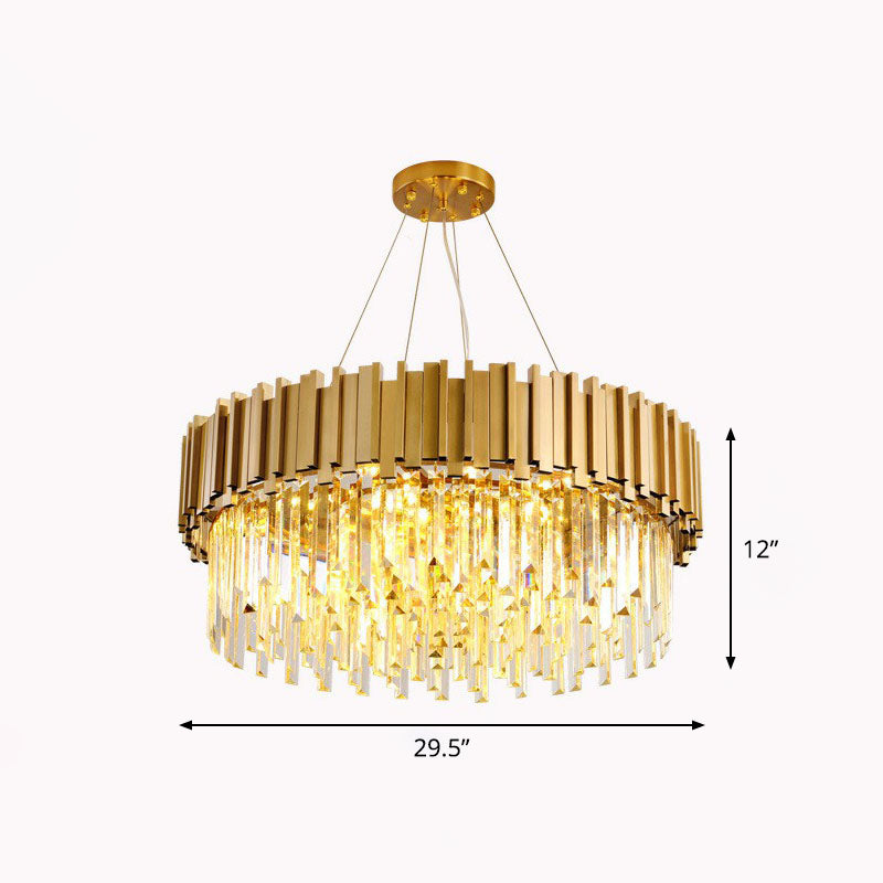 Round Chandelier Lighting Minimalist Prismatic Crystal Gold Pendant Light for Living Room Gold 29.5" Clearhalo 'Ceiling Lights' 'Chandeliers' 'Modern Chandeliers' 'Modern' Lighting' 2255665