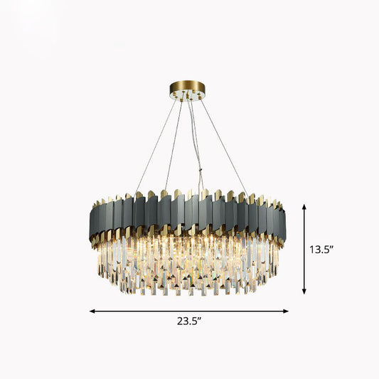 Postmodern Round Ceiling Lighting Crystal Prism Living Room Chandelier Light Fixture in Clear Clear 23.5" Clearhalo 'Ceiling Lights' 'Chandeliers' 'Clear' 'Industrial' 'Modern Chandeliers' 'Modern' 'Tiffany' 'Traditional Chandeliers' Lighting' 2255672