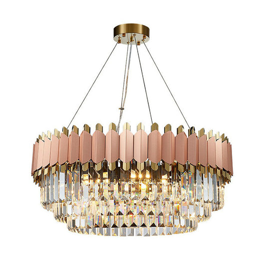 Tiered Round Chandelier Pendant Light Contemporary Prismatic Crystal Living Room Hanging Light in Pink Clearhalo 'Ceiling Lights' 'Chandeliers' 'Modern Chandeliers' 'Modern' Lighting' 2255679