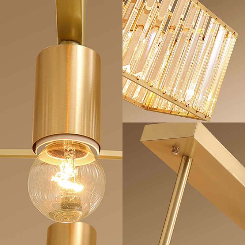 33.5" Long Rectangle Crystal Island Light Modern 3 Lights Brass Pendant Light Kit Clearhalo 'Ceiling Lights' 'Island Lights' Lighting' 225568