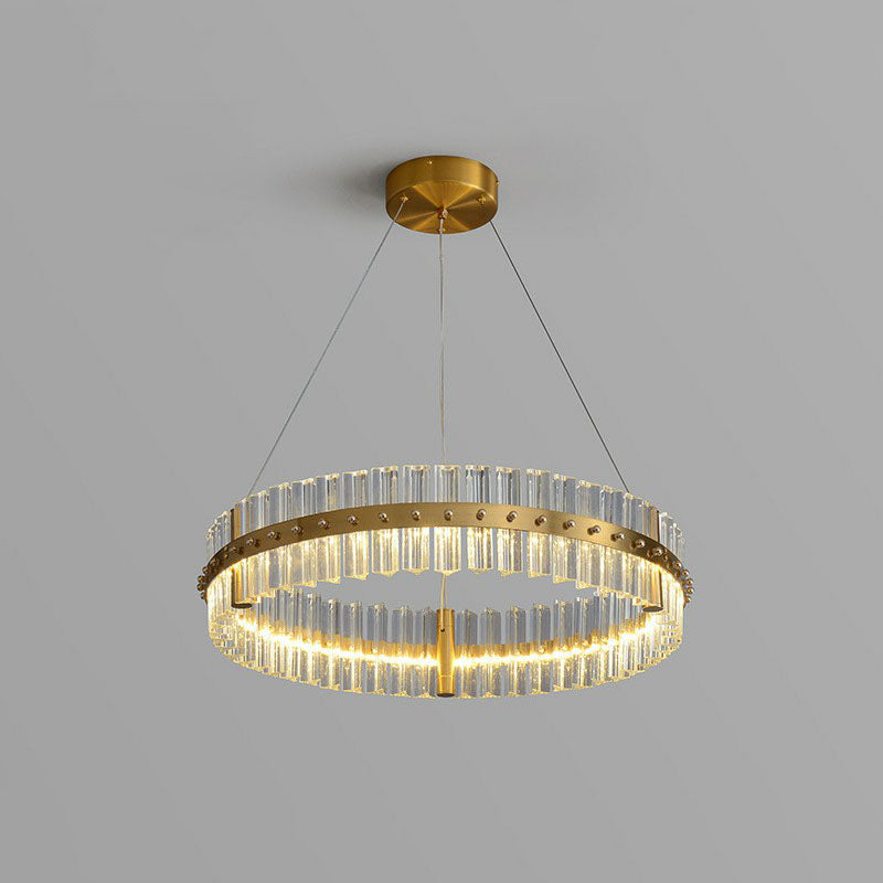 Tri-Prism Crystal Ring Chandelier Lighting Minimalist LED Pendant Light in Gold for Bedroom Gold 19.5" Clearhalo 'Ceiling Lights' 'Chandeliers' 'Modern Chandeliers' 'Modern' Lighting' 2255694
