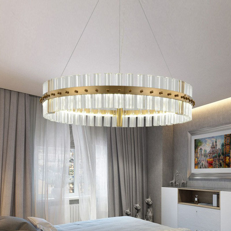Tri-Prism Crystal Ring Chandelier Lighting Minimalist LED Pendant Light in Gold for Bedroom Clearhalo 'Ceiling Lights' 'Chandeliers' 'Modern Chandeliers' 'Modern' Lighting' 2255695
