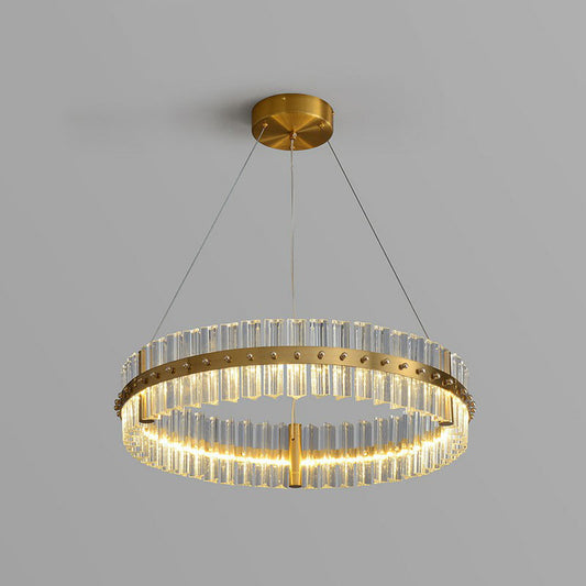 Tri-Prism Crystal Ring Chandelier Lighting Minimalist LED Pendant Light in Gold for Bedroom Gold 27.5" Clearhalo 'Ceiling Lights' 'Chandeliers' 'Modern Chandeliers' 'Modern' Lighting' 2255696