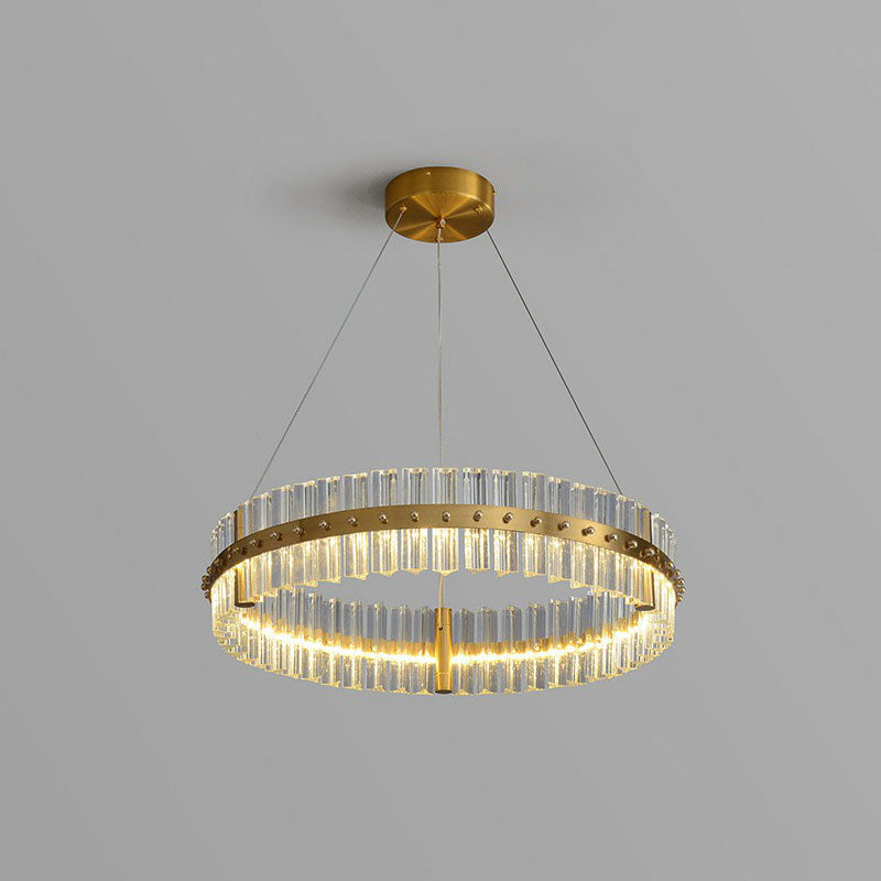 Tri-Prism Crystal Ring Chandelier Lighting Minimalist LED Pendant Light in Gold for Bedroom Gold 16" Clearhalo 'Ceiling Lights' 'Chandeliers' 'Modern Chandeliers' 'Modern' Lighting' 2255698