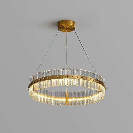 Tri-Prism Crystal Ring Chandelier Lighting Minimalist LED Pendant Light in Gold for Bedroom Gold 23.5" Clearhalo 'Ceiling Lights' 'Chandeliers' 'Modern Chandeliers' 'Modern' Lighting' 2255699