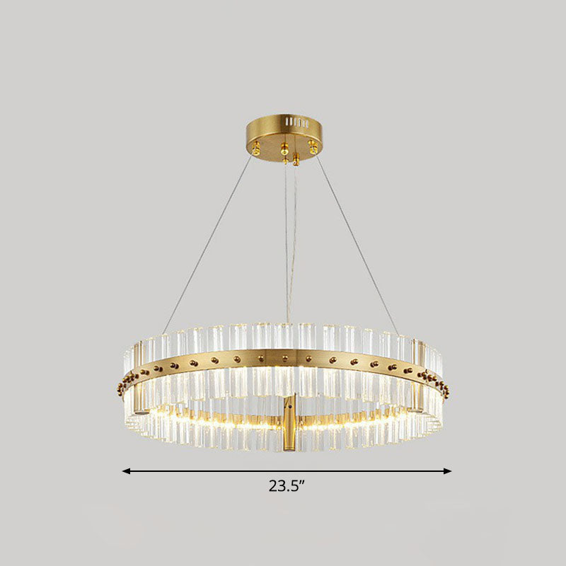 Tri-Prism Crystal Ring Chandelier Lighting Minimalist LED Pendant Light in Gold for Bedroom Clearhalo 'Ceiling Lights' 'Chandeliers' 'Modern Chandeliers' 'Modern' Lighting' 2255700