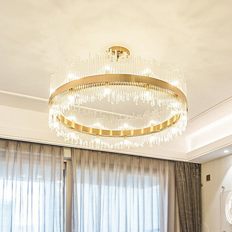 Circle Crystal Rod LED Ceiling Lighting Modern Gold Chandelier Light Fixture for Living Room Gold Clearhalo 'Ceiling Lights' 'Chandeliers' 'Modern Chandeliers' 'Modern' Lighting' 2255701