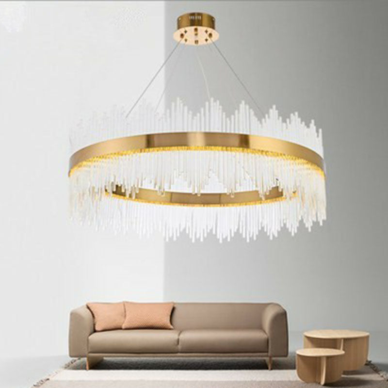 Circle Crystal Rod LED Ceiling Lighting Modern Gold Chandelier Light Fixture for Living Room Clearhalo 'Ceiling Lights' 'Chandeliers' 'Modern Chandeliers' 'Modern' Lighting' 2255705