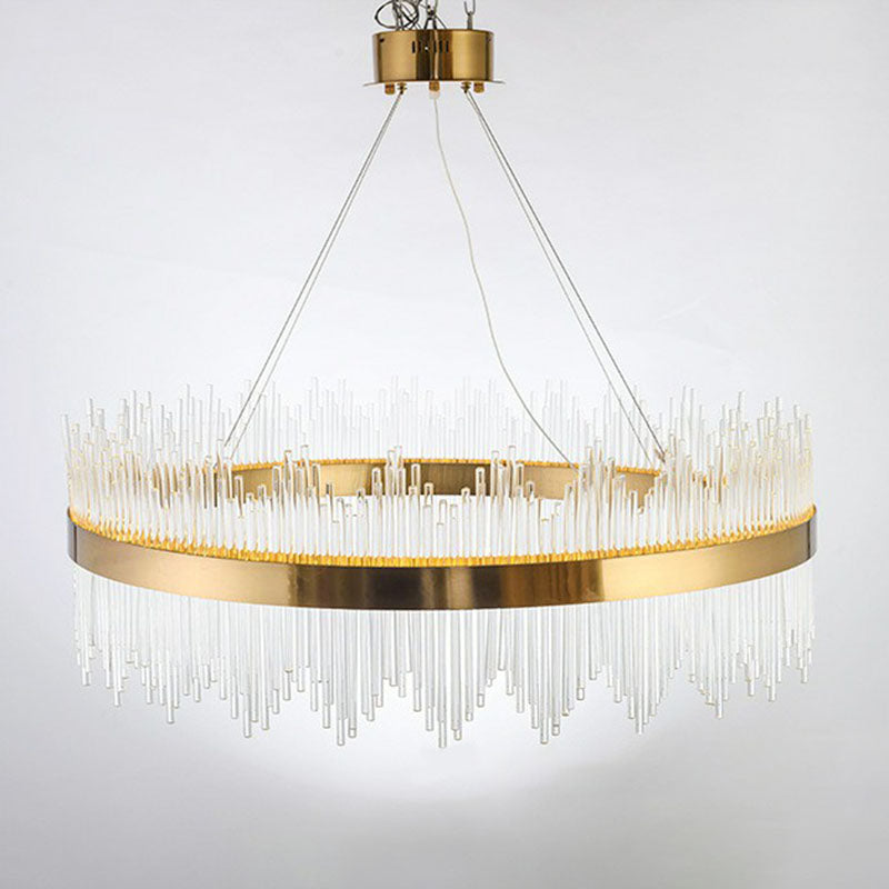 Circle Crystal Rod LED Ceiling Lighting Modern Gold Chandelier Light Fixture for Living Room Clearhalo 'Ceiling Lights' 'Chandeliers' 'Modern Chandeliers' 'Modern' Lighting' 2255708