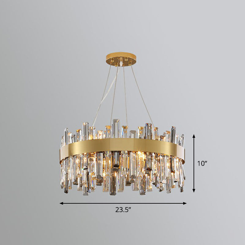 Circular Chandelier Pendant Light Contemporary K9 Crystal Gold Hanging Light for Living Room Gold 23.5" Clearhalo 'Ceiling Lights' 'Chandeliers' 'Modern Chandeliers' 'Modern' Lighting' 2255714