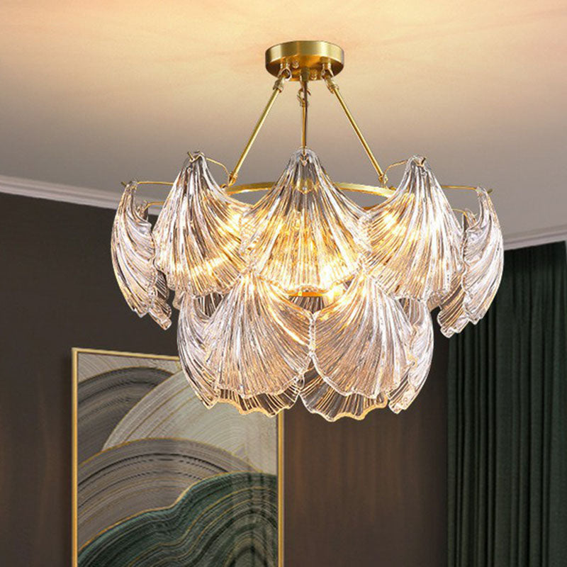 Brass Shell Chandelier Light Simplicity Ribbed Crystal Dining Room Pendant Light Fixture Clearhalo 'Ceiling Lights' 'Chandeliers' 'Modern Chandeliers' 'Modern' Lighting' 2255715