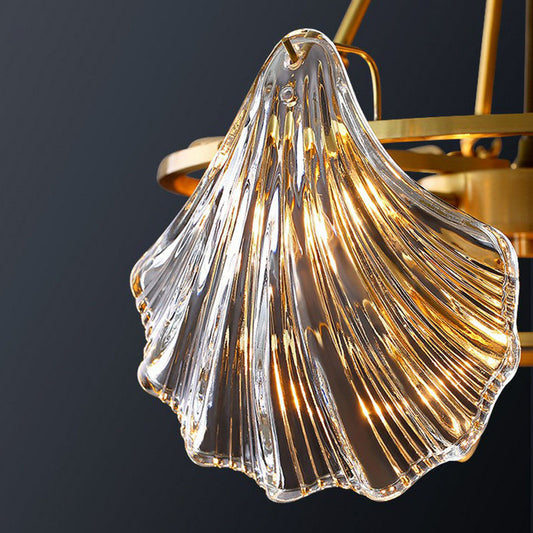 Brass Shell Chandelier Light Simplicity Ribbed Crystal Dining Room Pendant Light Fixture Clearhalo 'Ceiling Lights' 'Chandeliers' 'Modern Chandeliers' 'Modern' Lighting' 2255718