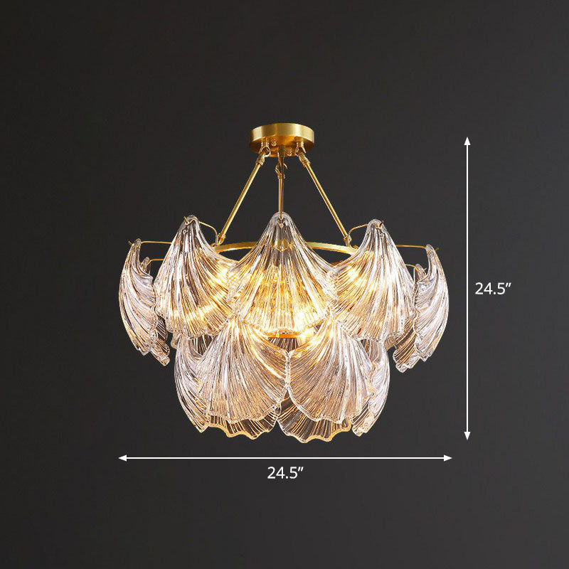 Brass Shell Chandelier Light Simplicity Ribbed Crystal Dining Room Pendant Light Fixture 6 Brass Clearhalo 'Ceiling Lights' 'Chandeliers' 'Modern Chandeliers' 'Modern' Lighting' 2255721