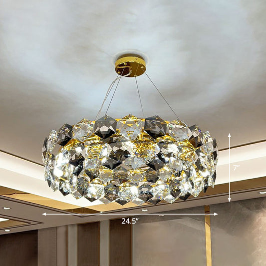 Post-Modern Round Suspension Light Hexagonal-Crystal Living Room Chandelier Lighting in Gold Gold 24.5" Clearhalo 'Ceiling Lights' 'Chandeliers' 'Modern Chandeliers' 'Modern' Lighting' 2255723